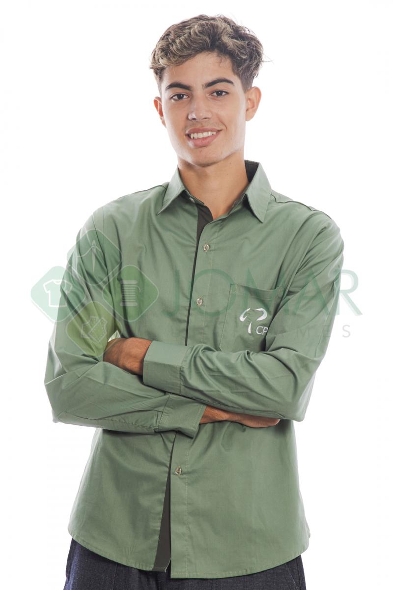 Camisa social masculina manga longa verde jade