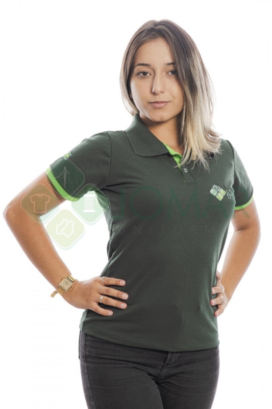 Polo feminina Administrativa malha piquet verde musgo