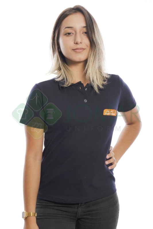 Polo feminina para uniforme azul marinho