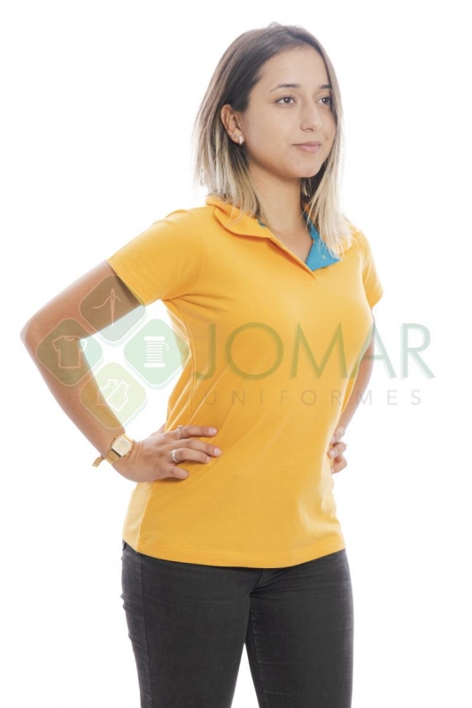 Polo feminina piquet amarelo ouro