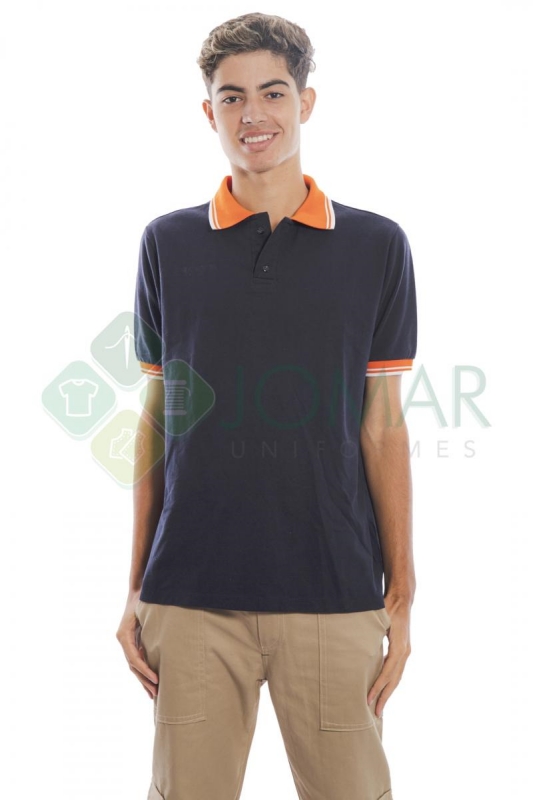 Polo masculina azul marinho com laranja