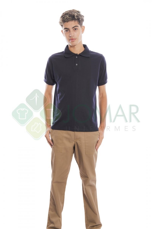 Polo masculina azul marinho malha piquet