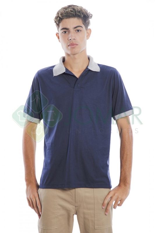 Polo masculina malha fria azul marinho