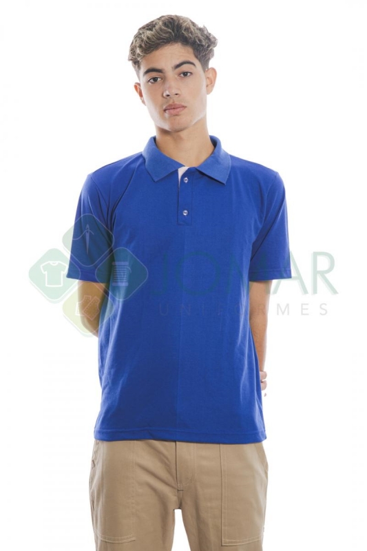 Polo masculina malha piquet azul royal